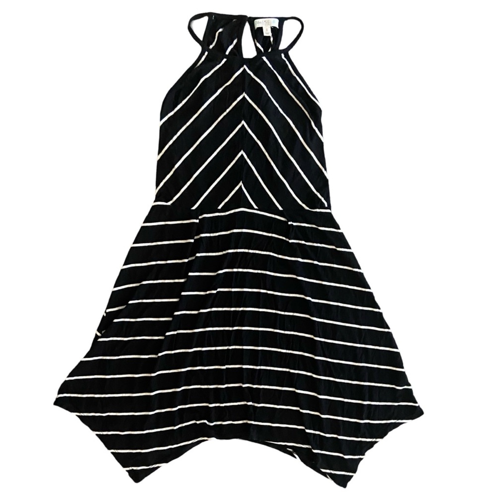 love FIRE Fit and Flare Shark Bite Hem Sundress Black White Asymmetrical Hem SzM